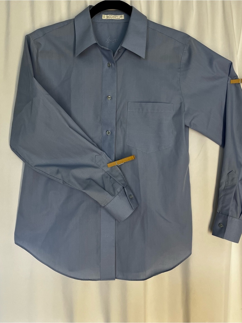 Foxcroft Women’s Light Blue Long-Sleeve Dress Shirt with Chest Pocket